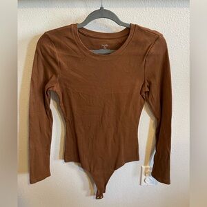 Nuuds Long Sleeve Ribbed Crewneck Bodysuit | Chocolate
